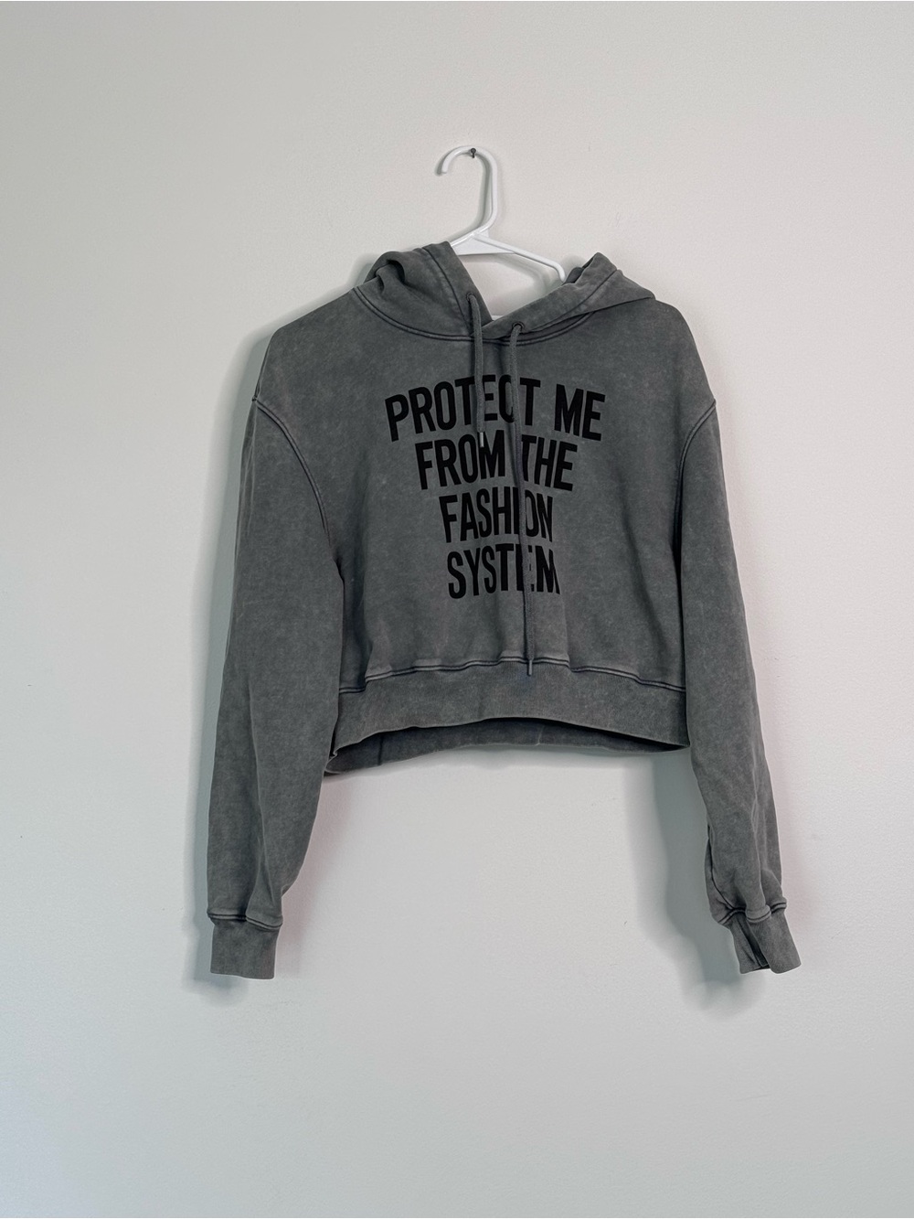 Moschino Organic Gray Cropped Slogan Hoodie View 4